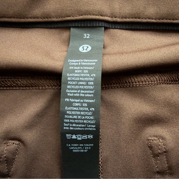 Lululemon Men's ABC Classic-Fit 5-Pocket Pant Size 32 Brown Stretch Work Casual - Picture 6 of 6